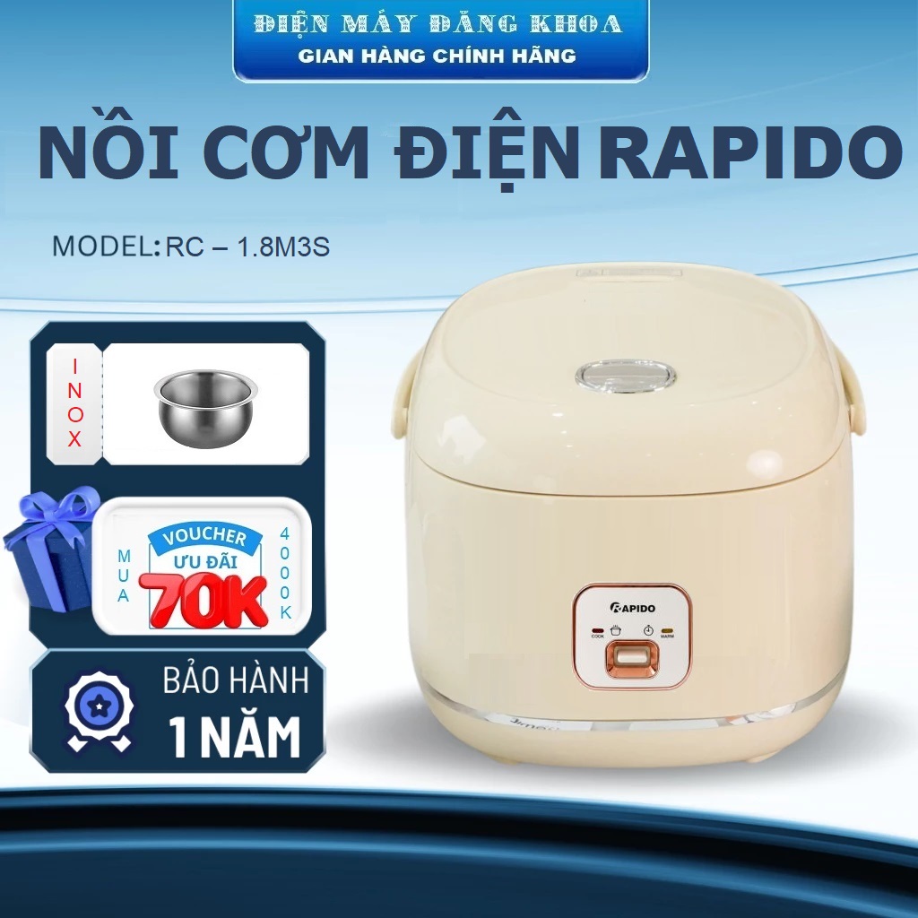 Nồi cơm điện lòng inox Rapido RC-1.8M3S 1.8L