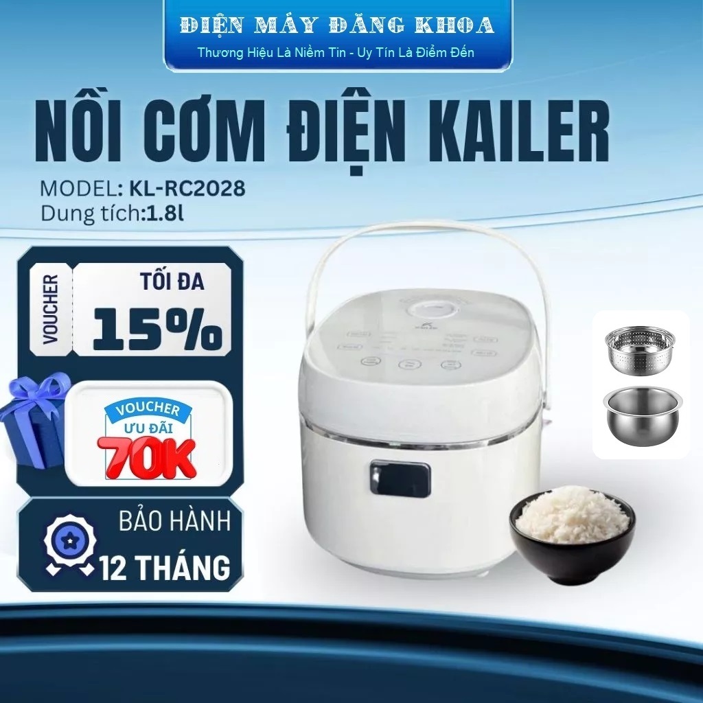 Nồi Cơm Điện Tử Lòng Nồi INOX Vân Lục Giác Kailer KL-RC2028 1.8L