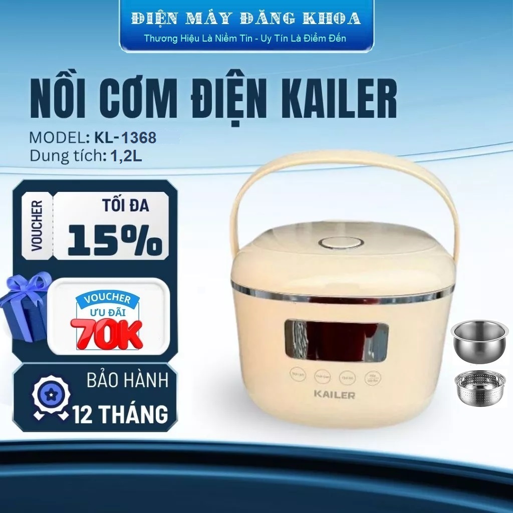 Nồi cơm điện LÒNG INOX tách đường Kailer KL-1368 1.2l