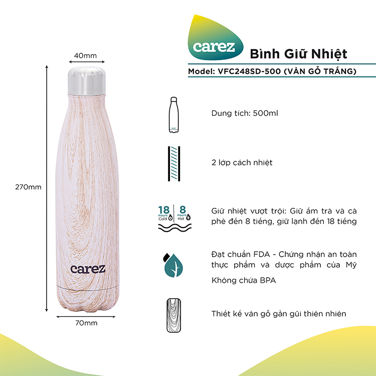 106d402300b0a6cbf08f9f9c52792bed Bình Giữ Nhiệt CAREZ Nature's Collection (500ml)