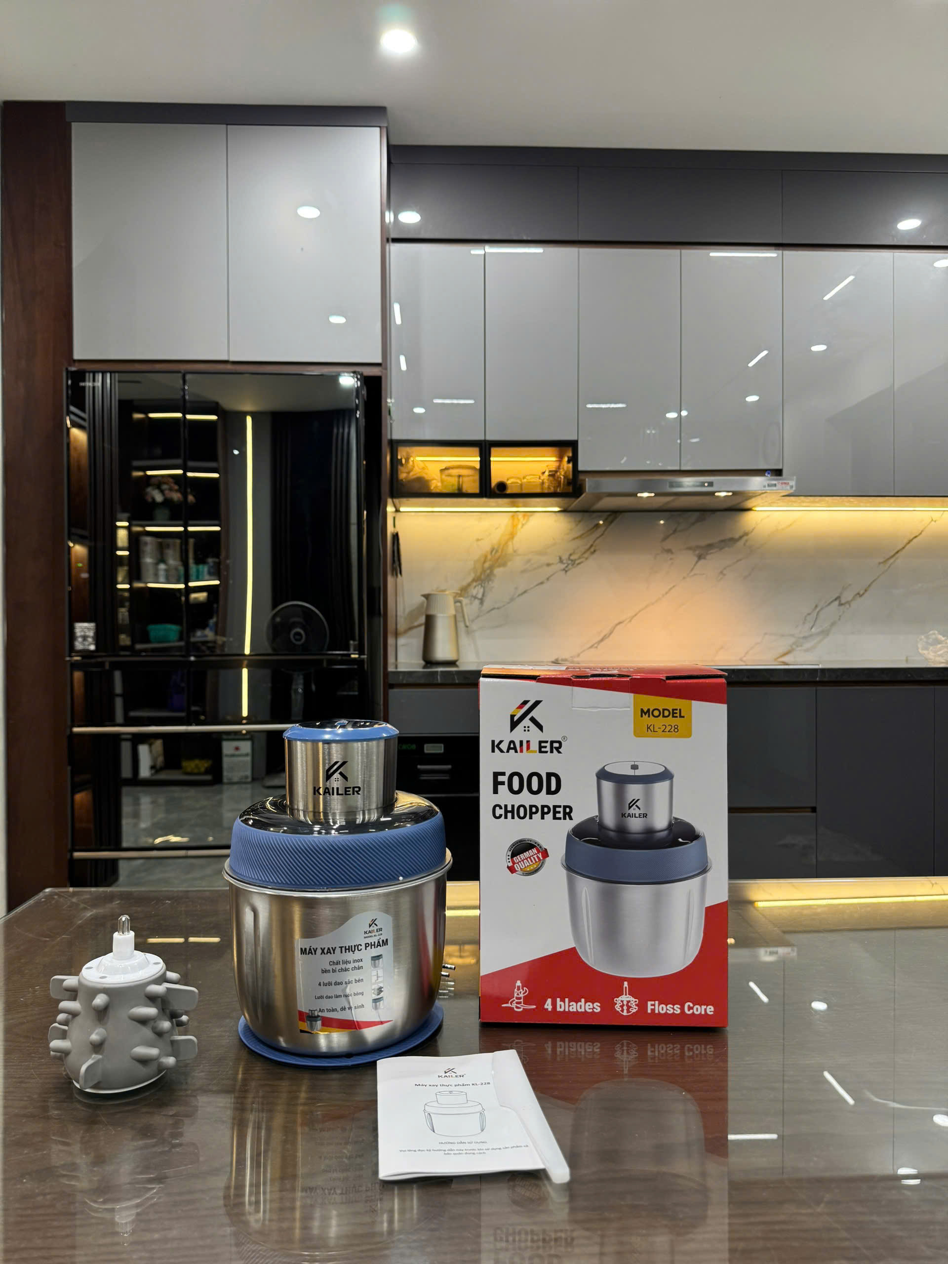 Máy xay thịt Kailer 1 cối có lõi đánh ruốc, bóc tỏi (16c/t) KL-228