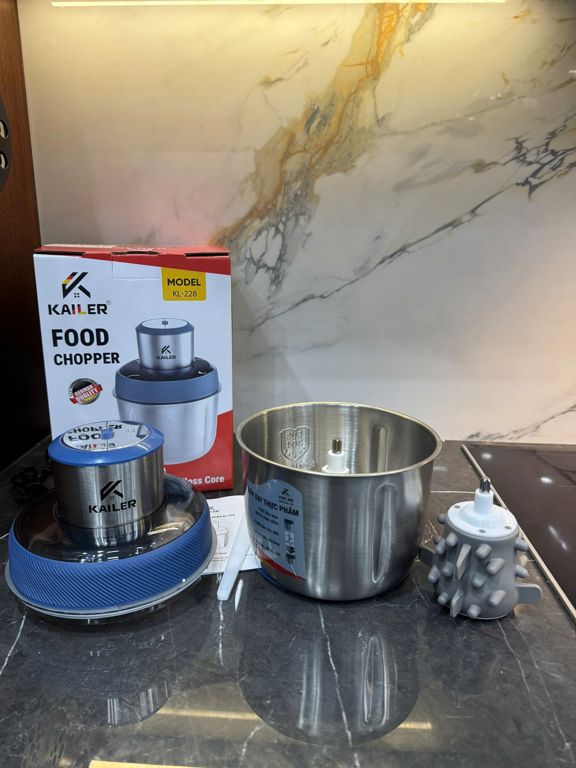 Máy xay thịt Kailer 1 cối có lõi đánh ruốc, bóc tỏi (16c/t) KL-228