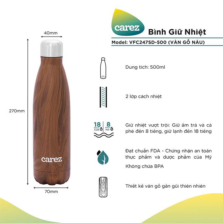 5b2a16e8dd88781485fb211dcc87adbb Bình Giữ Nhiệt CAREZ Nature's Collection (500ml)