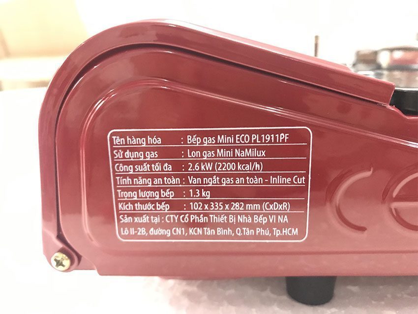 Thông số của bếp gas mini Namilux PL1911PF