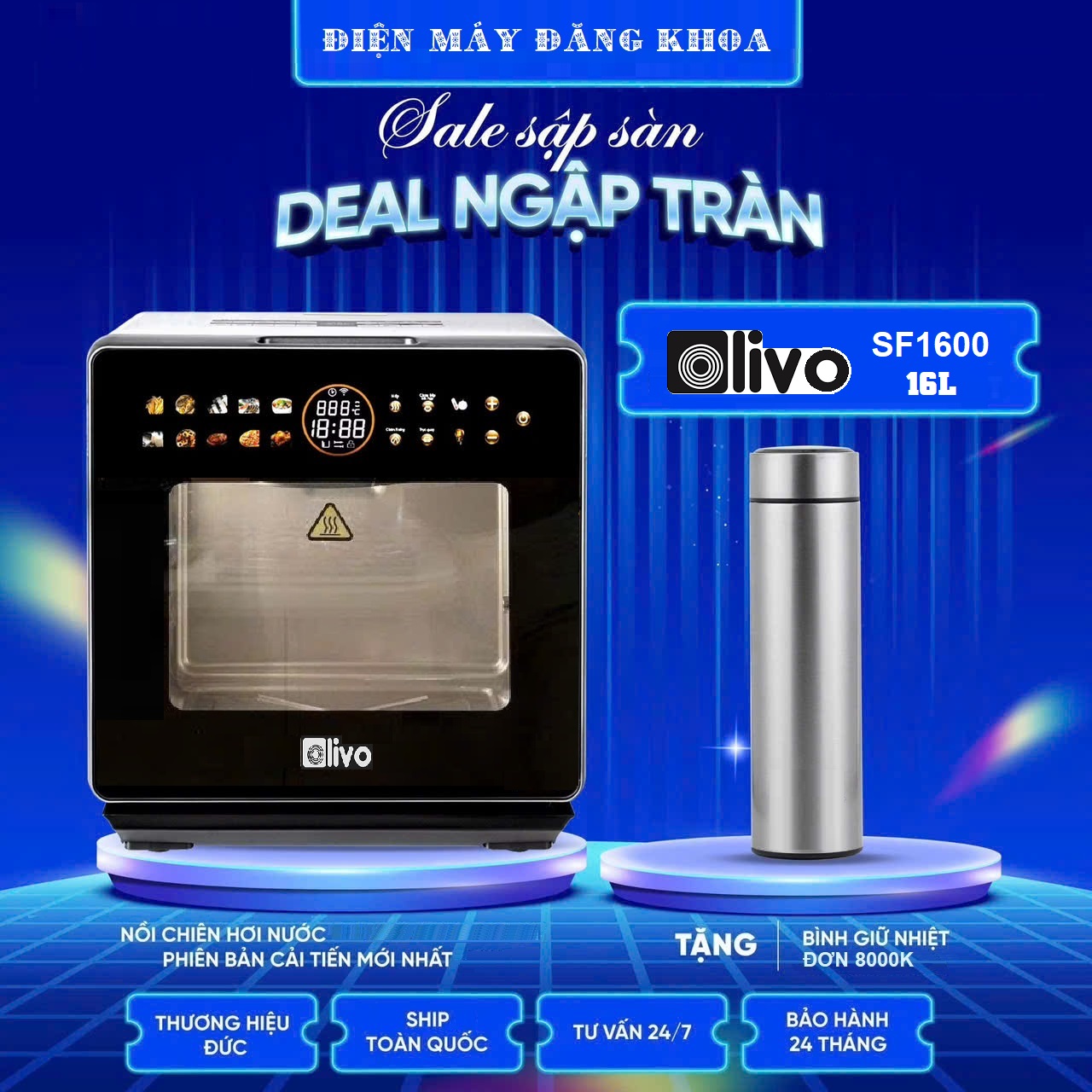 NỒI CHIÊN HƠI NƯỚC OLIVO SF1600 ( TẶNG GĂNG TAY , BÌNH )
