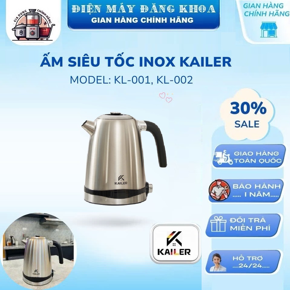 Ấm siêu tốc inox màn hình led hiển thị nhiệt độ Kailer KL-002