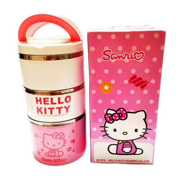 Hộp Cơm Giữ Nhiệt 3 Tầng Hello Kitty Và Doremon