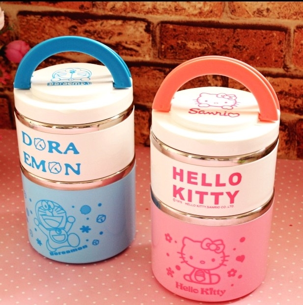 Hộp Cơm Giữ Nhiệt 3 Tầng Hello Kitty Và Doremon