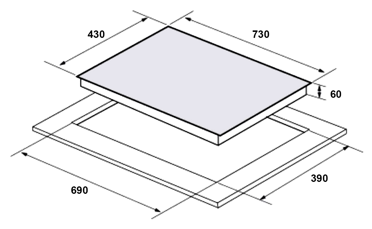 Kích thước lắp đặt sản phẩm | Bếp từ Rudiger RIC-T66 Kích thước lắp đặt sản phẩm | Bếp từ Rudiger RIC-T66