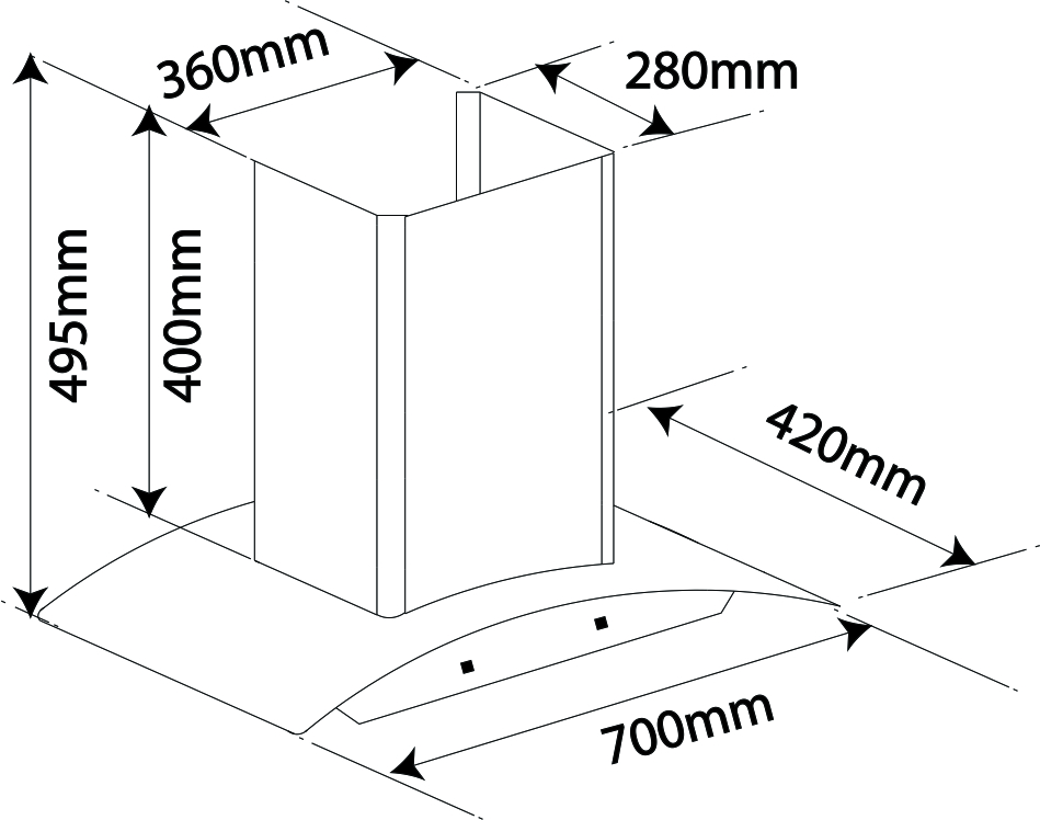 Kích thước lắp đặt sản phẩm | Máy hút mùi Rudiger RSK-2302SD