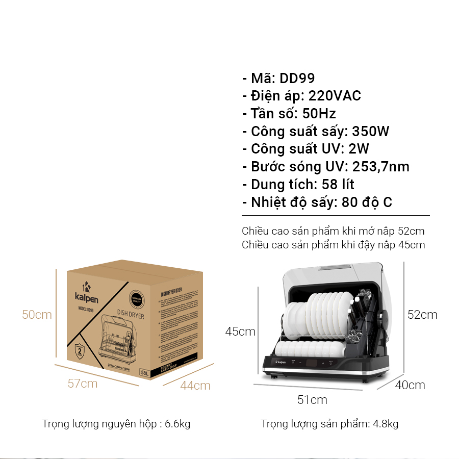Máy sấy bát diệt khuẩn UV Kalpen DD99 dung tích 58L