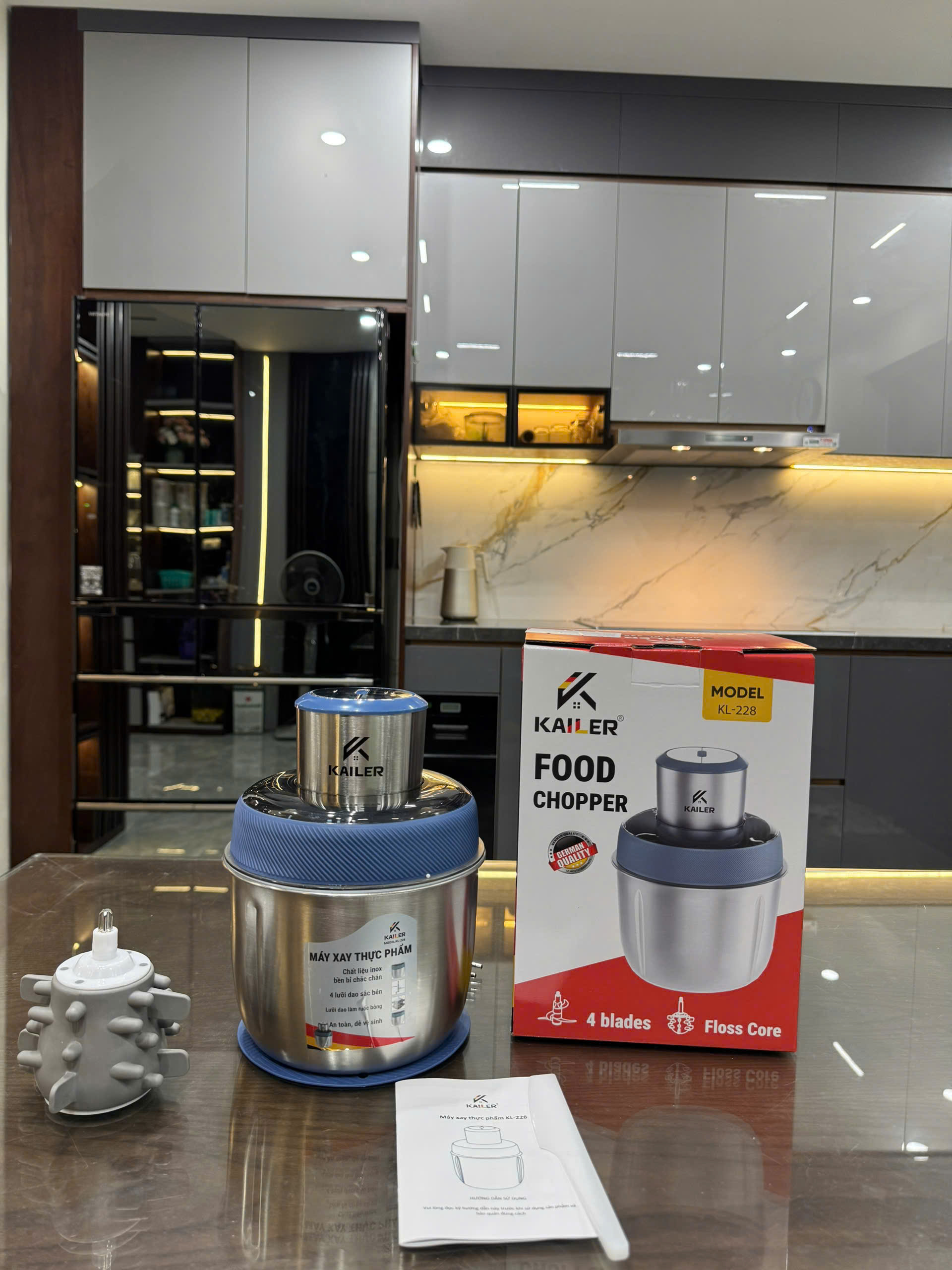 Máy xay thịt Kailer 1 cối có lõi đánh ruốc, bóc tỏi (16c/t) KL-228