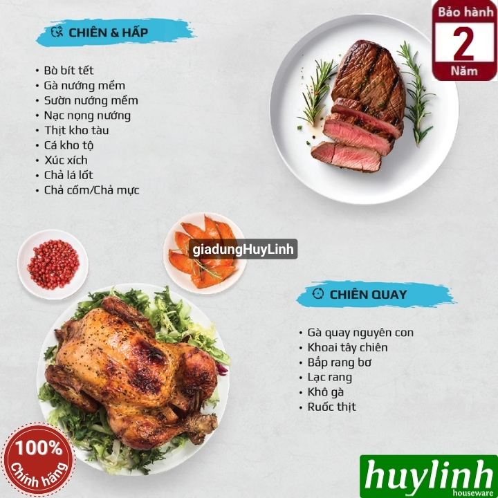 [Mới 2025] Nồi chiên không dầu - hấp hơi nước Olivo SF1600 - 16 lít - 70 menu 9