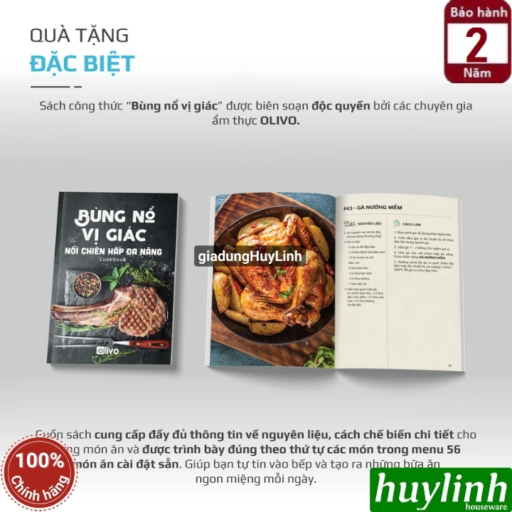 [Mới 2025] Nồi chiên không dầu - hấp hơi nước Olivo SF1600 - 16 lít - 70 menu 10