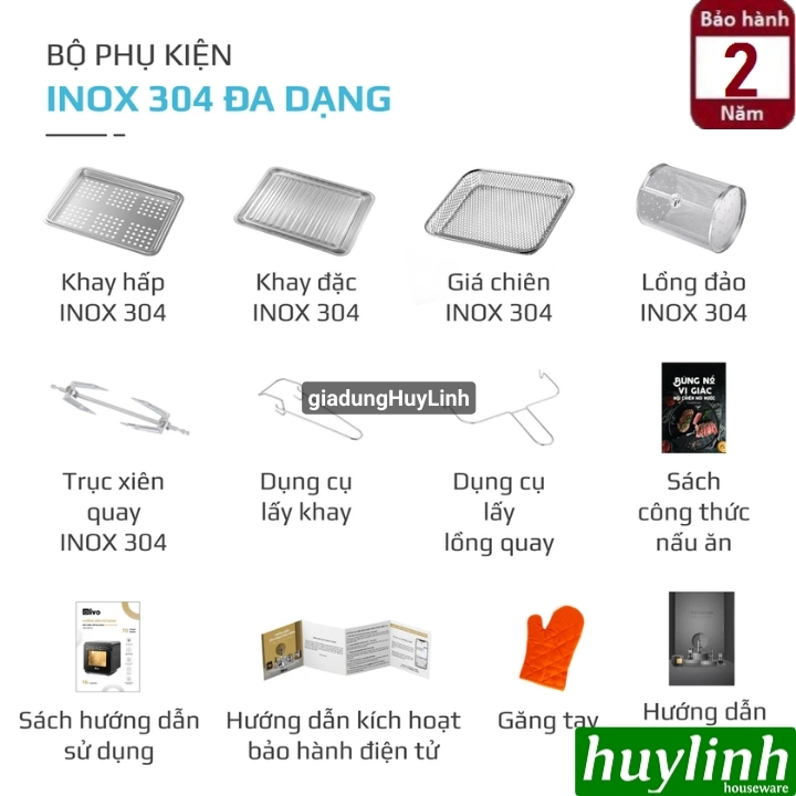 [Mới 2025] Nồi chiên không dầu - hấp hơi nước Olivo SF1600 - 16 lít - 70 menu 11