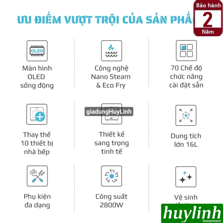 [Mới 2025] Nồi chiên không dầu - hấp hơi nước Olivo SF1600 - 16 lít - 70 menu 2