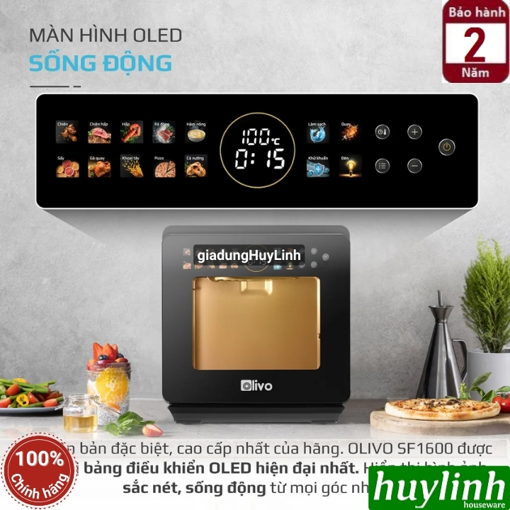 [Mới 2025] Nồi chiên không dầu - hấp hơi nước Olivo SF1600 - 16 lít - 70 menu 3