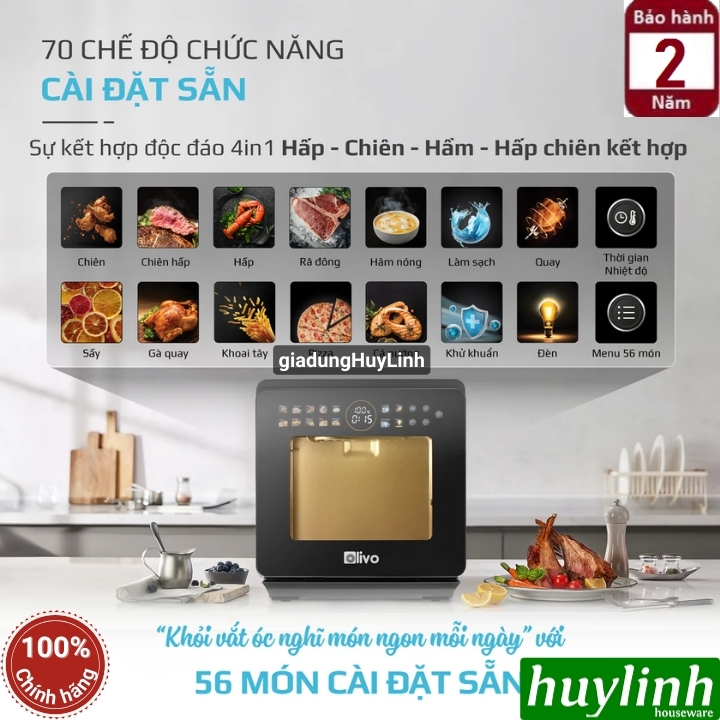 [Mới 2025] Nồi chiên không dầu - hấp hơi nước Olivo SF1600 - 16 lít - 70 menu 7
