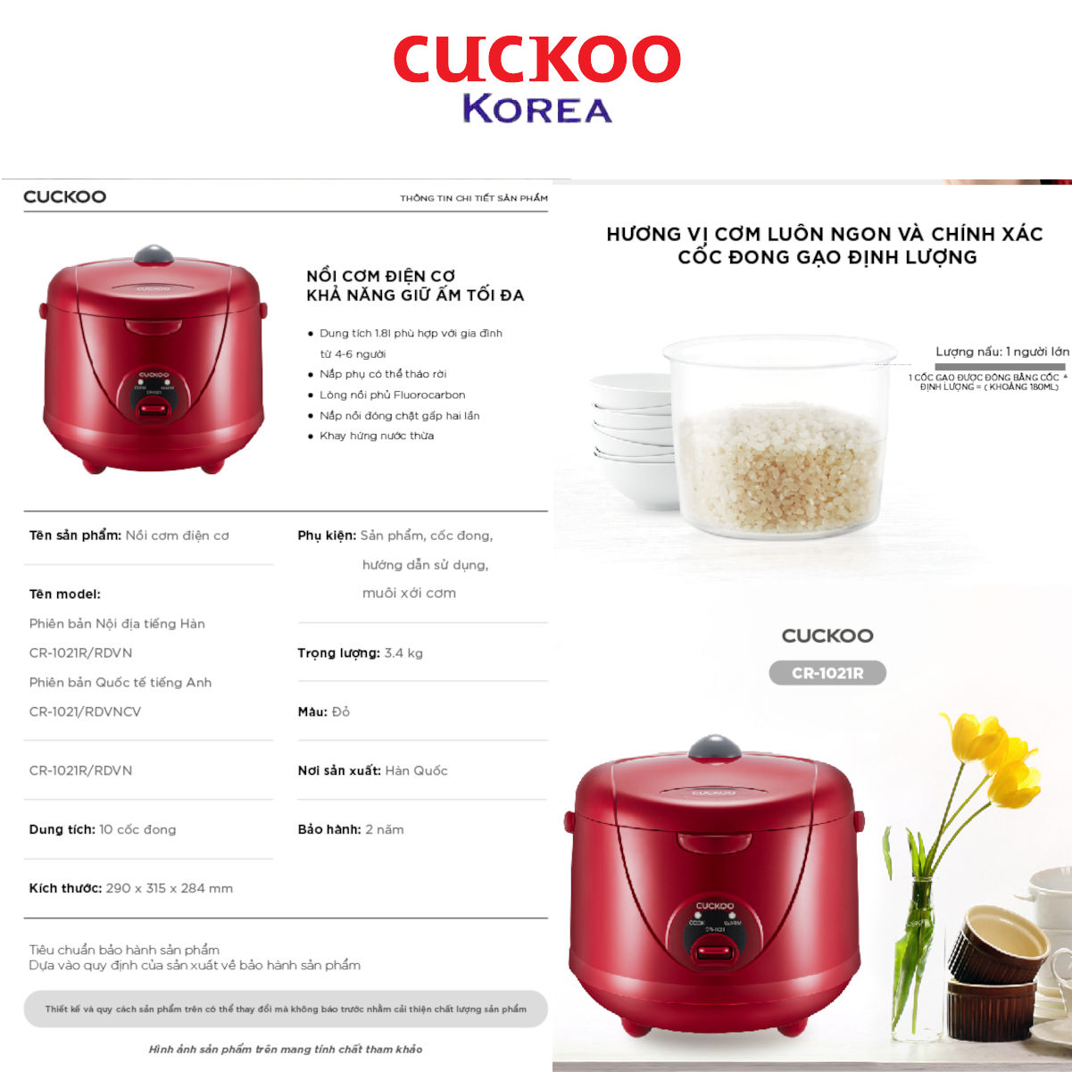 Nồi cơm điện Cuckoo CR-1021R dung tích 1.8L chính hãng Made in Korea