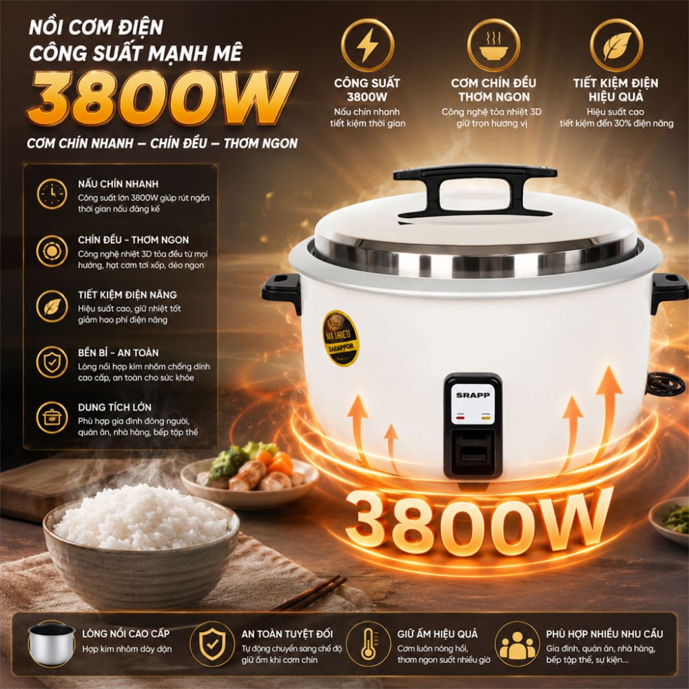 Nồi cơm điện công nghiệp SRAPP SH-NC118 10 lít - Hàng chính hãng