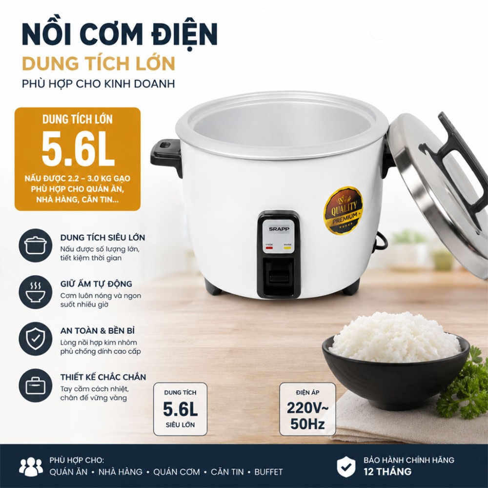 Nồi cơm điện công nghiệp SRAPP SH-NC568 5.6L - Hàng chính hãng