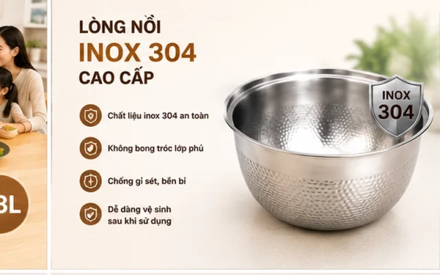 nồi cơm lòng niêu inox 304 Lorente LT8389