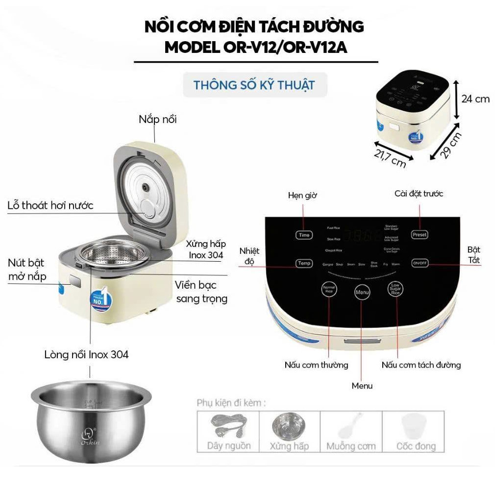 Nồi cơm điện tử tách đường Orkin Thái Lan OR-V12