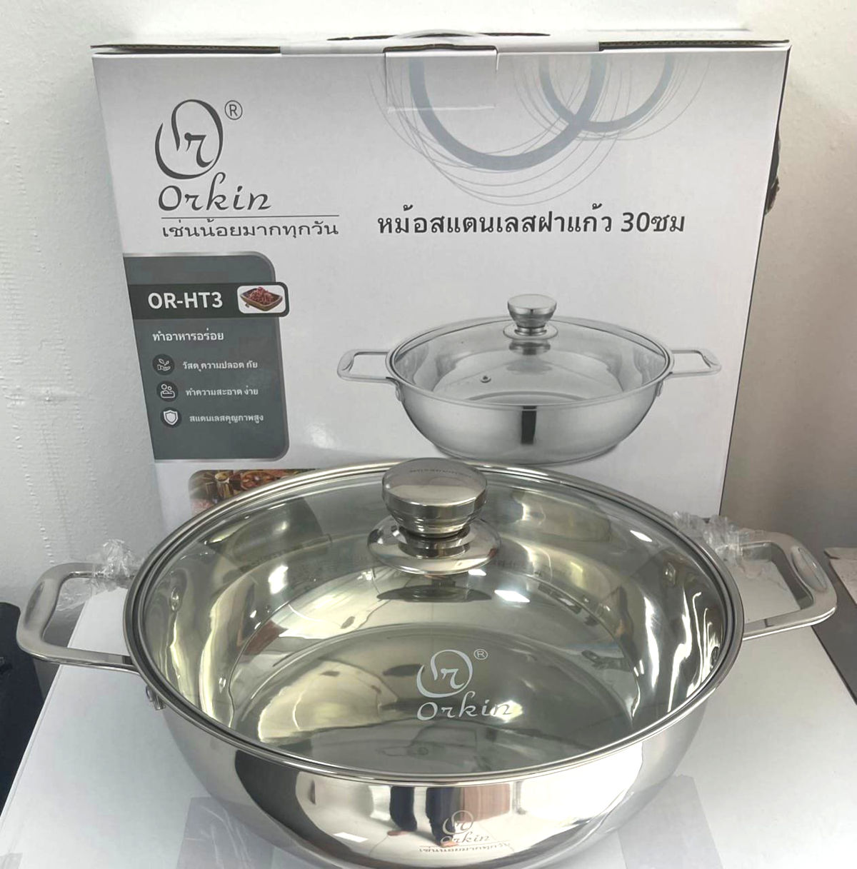 Nồi lẩu Inox cao cấp 3 đáy Orkin Thái Lan size 30cm OR-HT3