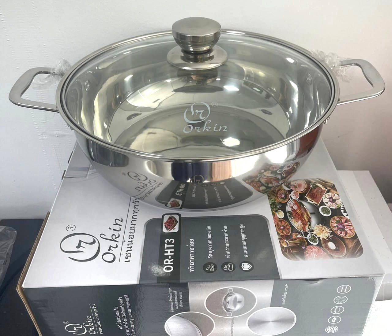 Nồi lẩu Inox cao cấp 3 đáy Orkin Thái Lan size 30cm OR-HT3