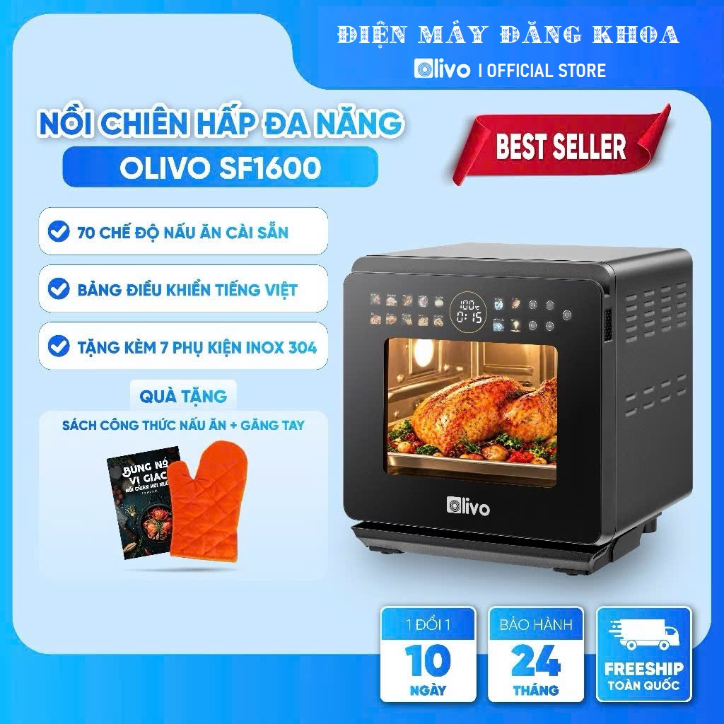 Nồi chiên hơi nước Olivo SF1600 tặng găng tay 16L