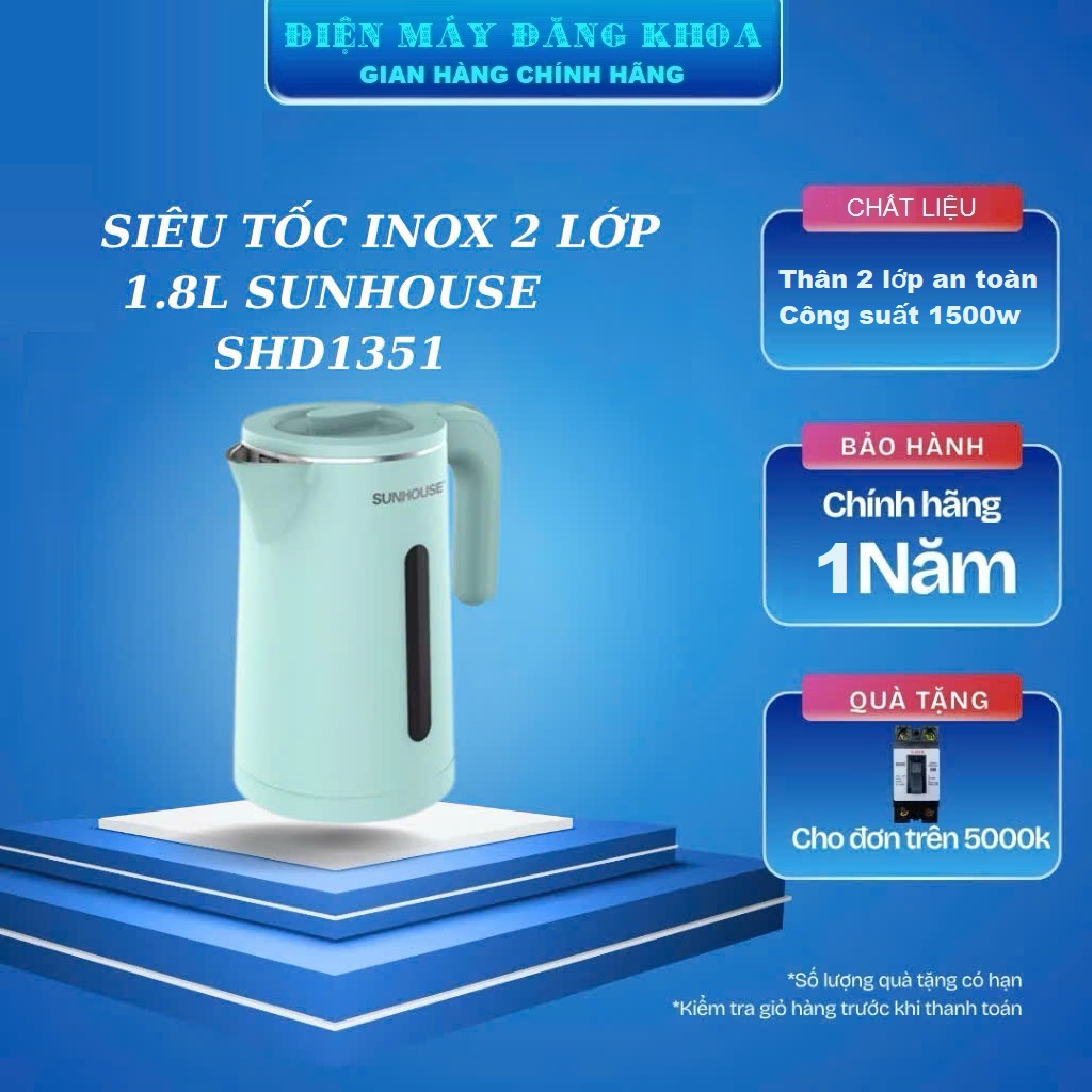 Ấm Siêu Tốc 2 Lớp Sunhouse SHD1351 1.8 Lít