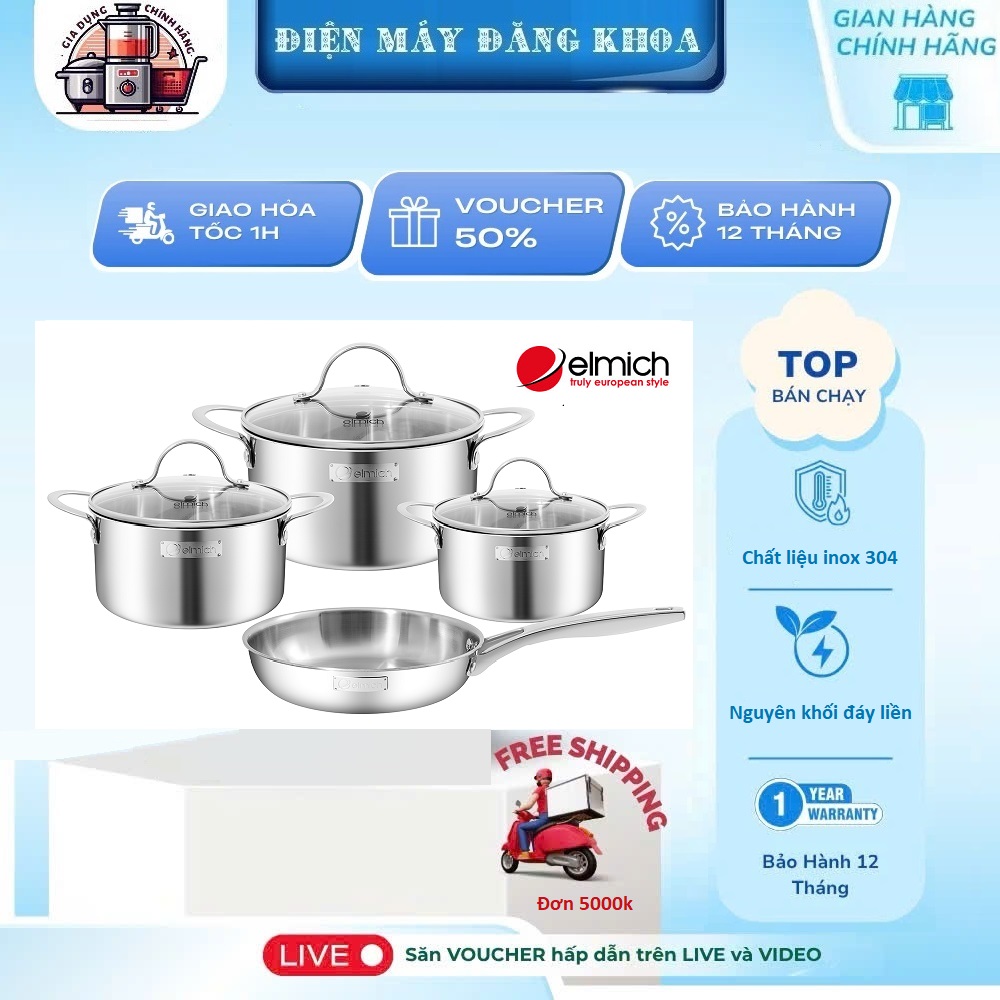 Bộ nồi inox liền khối Elmich EL2487IN02