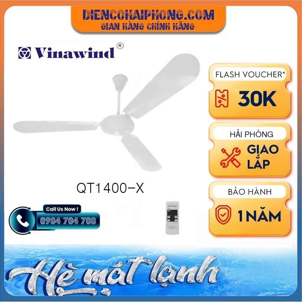 Quạt trần Vinawind sải cánh 1400 QT1400X (Cánh nhôm, có điều khiển)