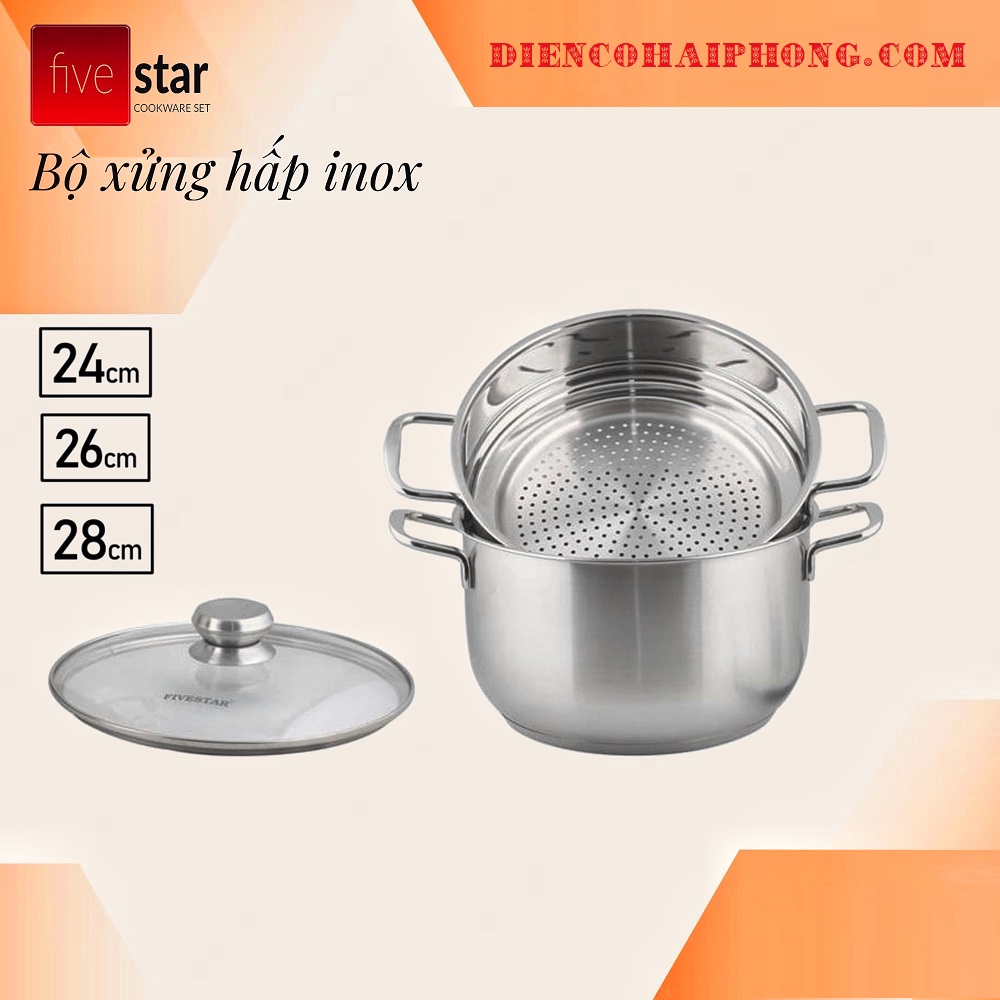 Bộ nồi xửng hấp inox 3 đáy Fivestar 24cm