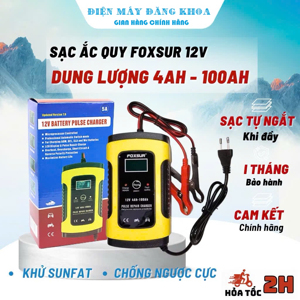 Bộ sạc bình ắc quy Foxsur 12V 100Ah