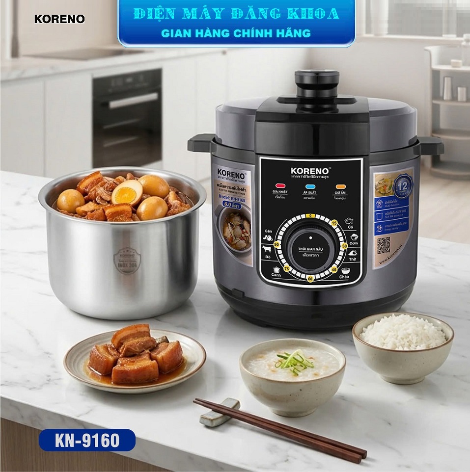 NỒI ÁP SUẤT 6L KN9160 KORENO LÒNG NỒI INOX 304 ĐÚC LIỀN