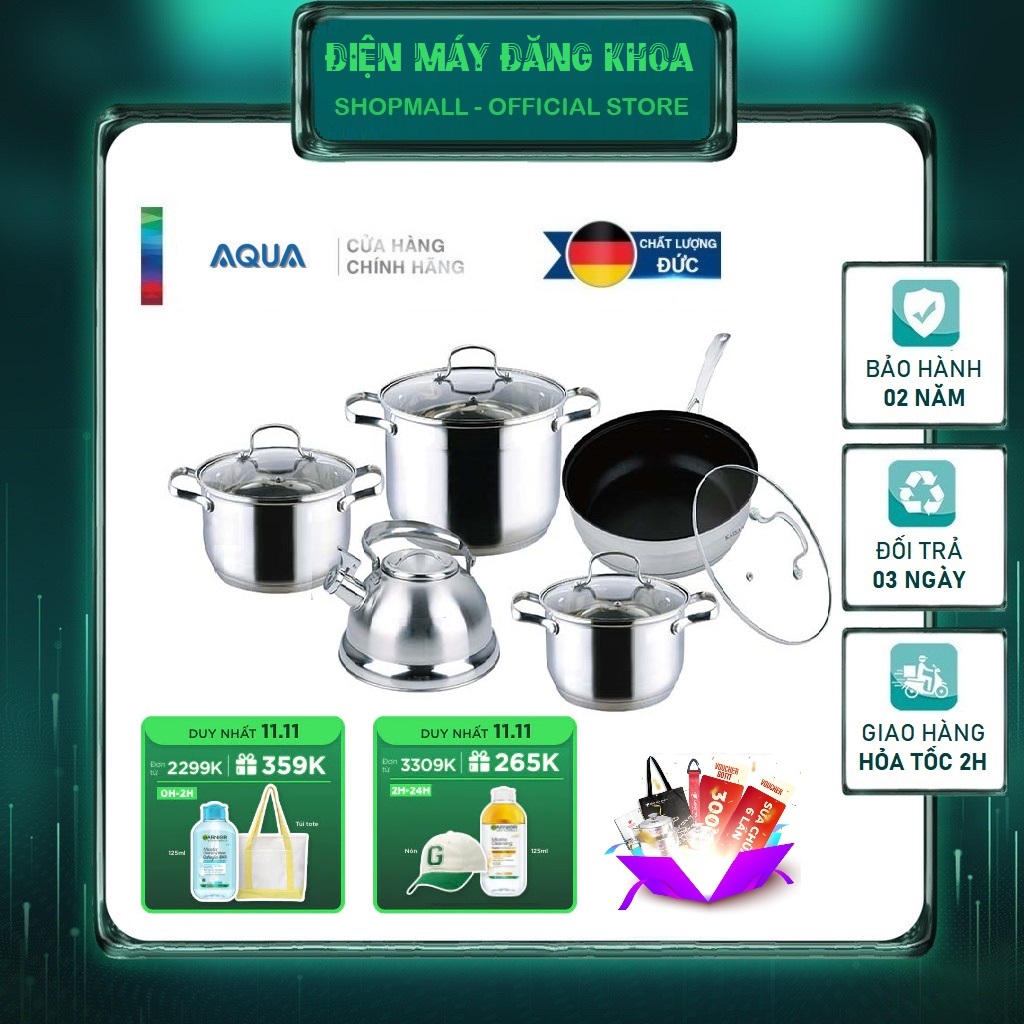 Bộ Nồi Inox 304 Hiệu aqua 5 đáy từ Thái lan A-550