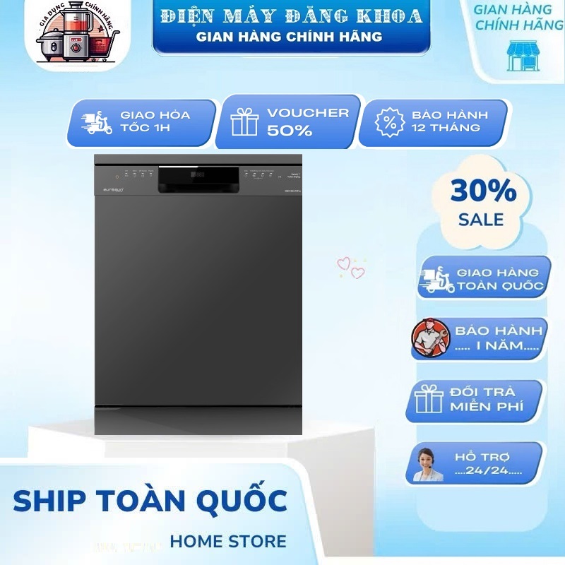 Máy rửa bát độc lập màu xám nhập khẩu Thái Lan Eurosun SMS18EU79Pro