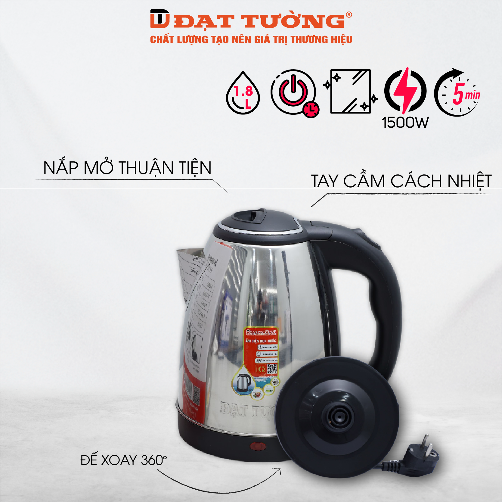Ấm siêu tốc ST 1,8L Quai đen