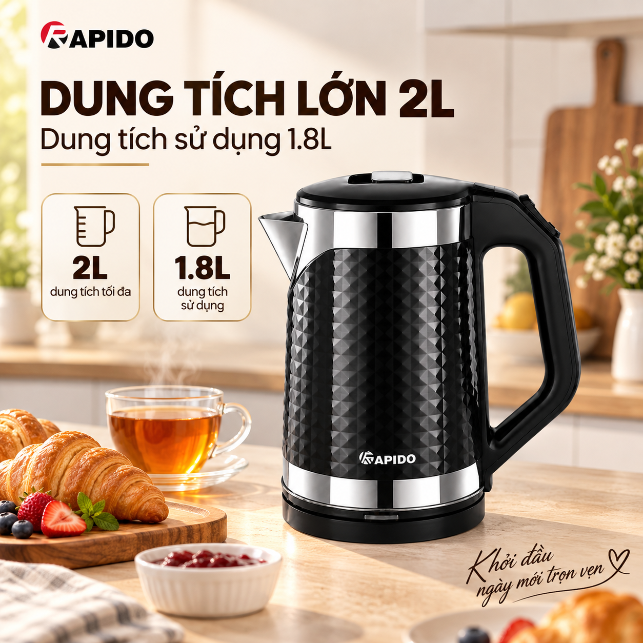 Ấm đun Nước Siêu Tốc RK2015-BD Rapido Black Diamond