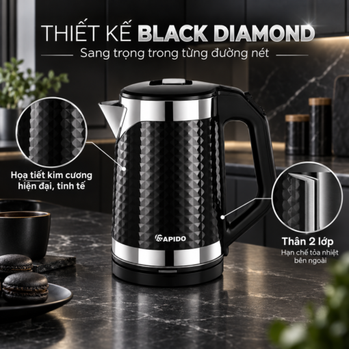 Ấm đun nước siêu tốc RK2015-BD Rapido Black Diamond