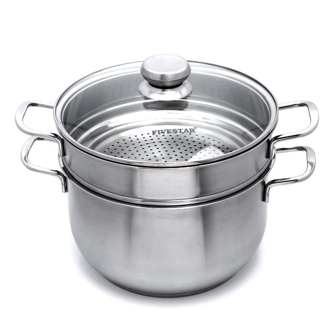 Bộ nồi xửng hấp Inox 3 đáy nắp kinh Fivestar 24cm