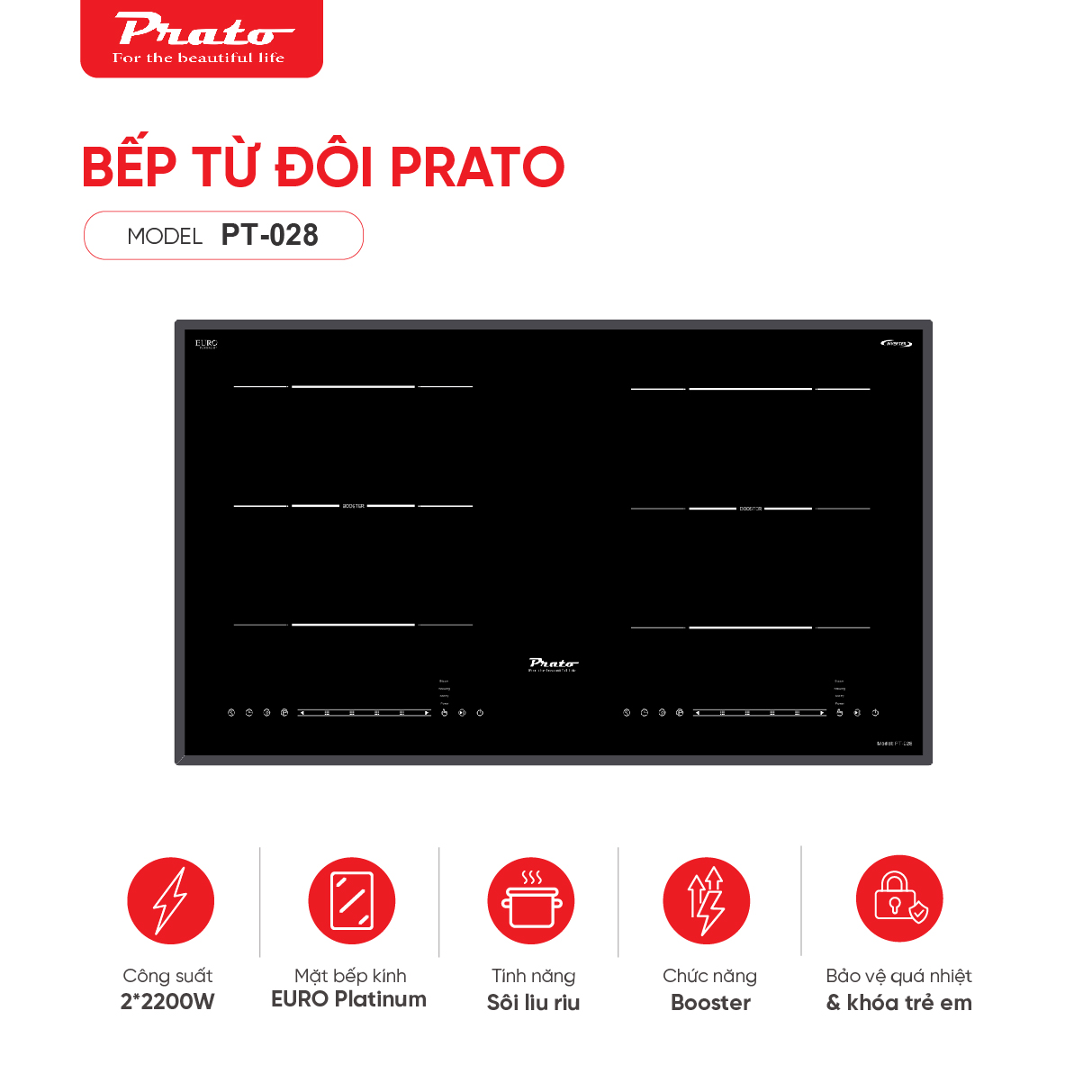Bếp từ đôi Prato PT-028