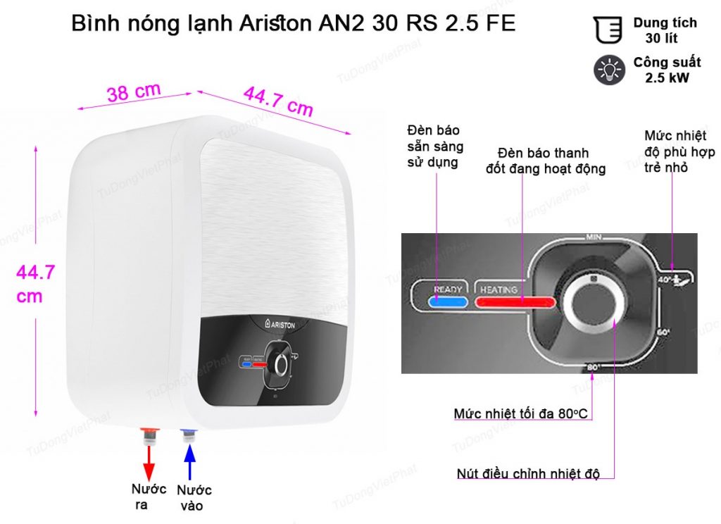 Kích thước bình nóng lạnh Ariston AN2 30 RS 2.5 FE 