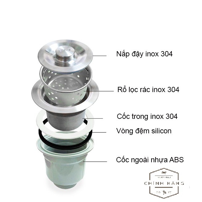 COM BO Chậu VA VÒI NÓNG LẠNG rửa Bát inox KOREA 8245 Đúc 2 hố cân (Tặng Kệ Để Đồ Đa Năng + Bộ ống xả)