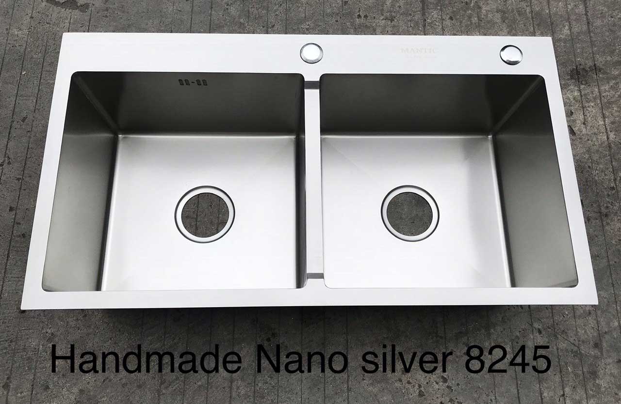Chậu rửa bát inox 304 đúc 2 hố cân NANO SILVER KOREA 8245 Chậu rửa bát inox 304 đúc 2 hố cân NANO SILVER KOREA 8245