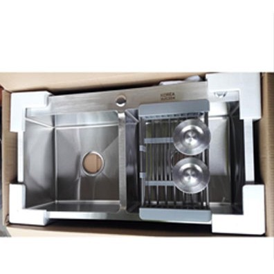 COM BO Chậu VA VÒI NÓNG LẠNG rửa Bát inox KOREA 8245 Đúc 2 hố cân (Tặng Kệ Để Đồ Đa Năng + Bộ ống xả)