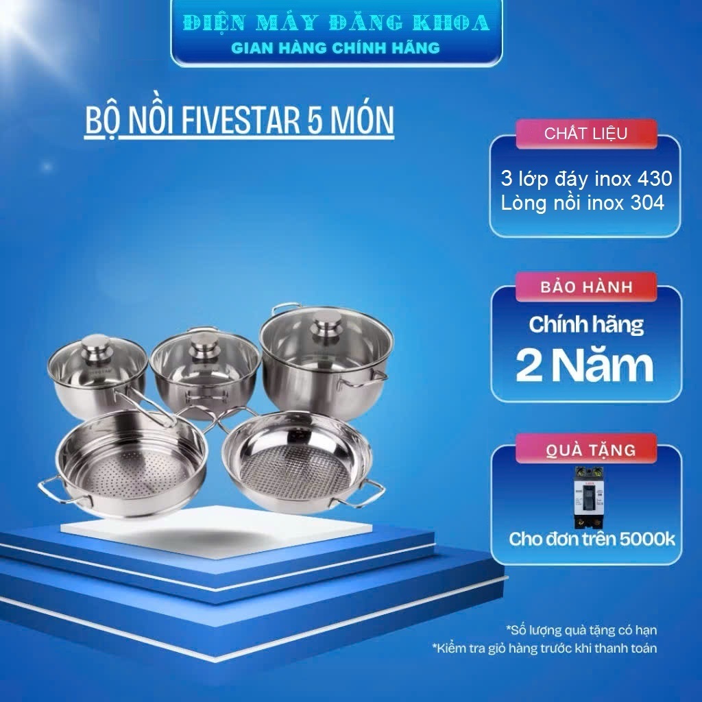 Bộ nồi Fivestar 5 chiếc nắp kính cao cấp