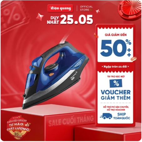 Bàn ủi hơi nước Điện Quang ĐQ SI02 2238 BBL (Màu Xanh – Đen, 2200W, 380ml)
