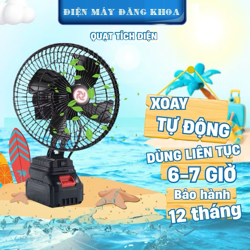 Quạt tích điện để bàn dùng pin máy khoan 10 Cell